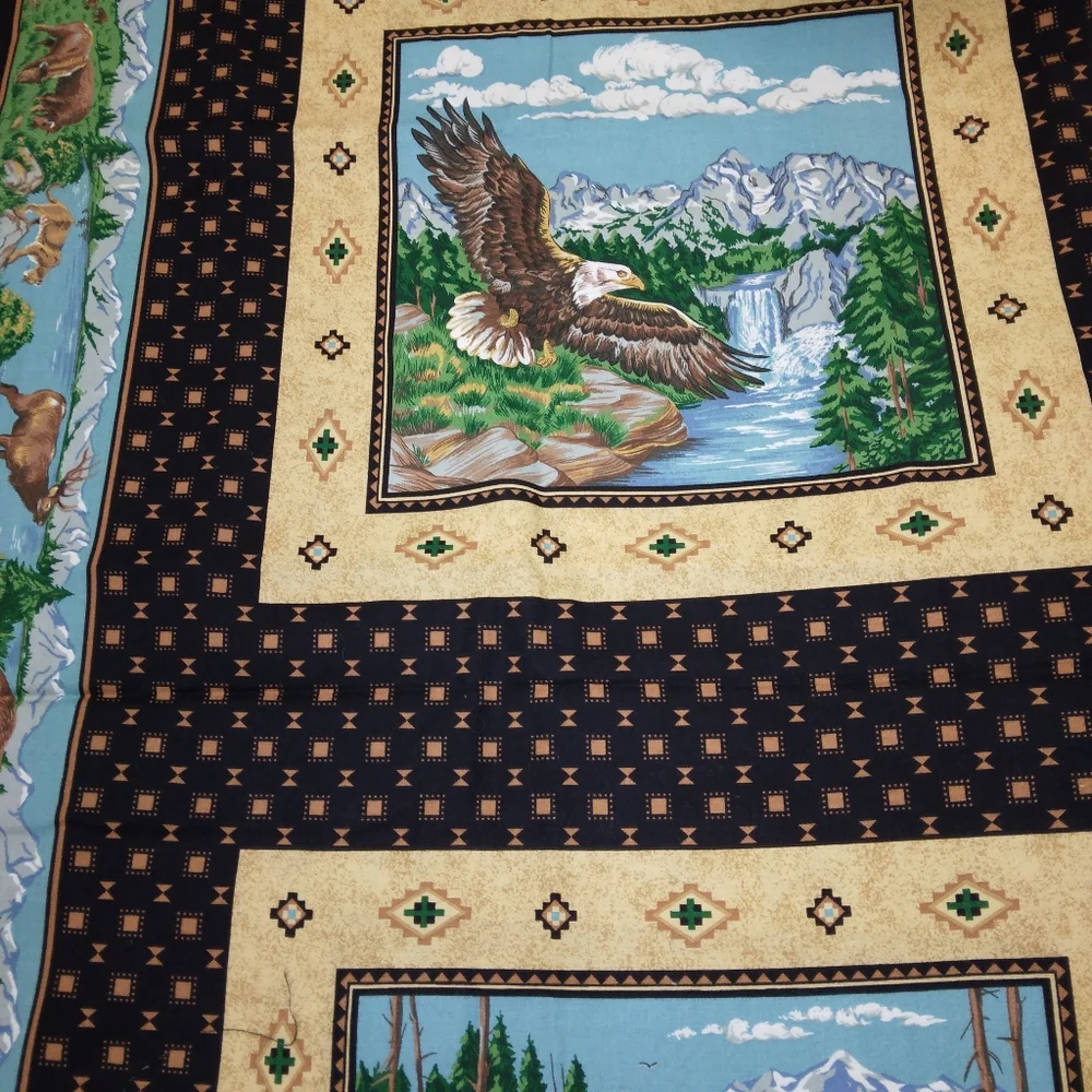 FABRIC PILLOW PANELS Eagle perched, eagle flight, elf, Buffalo